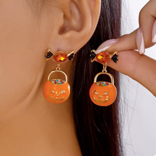 Crowned Energy CO. Orange / One Size Trendsi Accessories Halloween Rhinestone Pumpkin Dangle Earrings