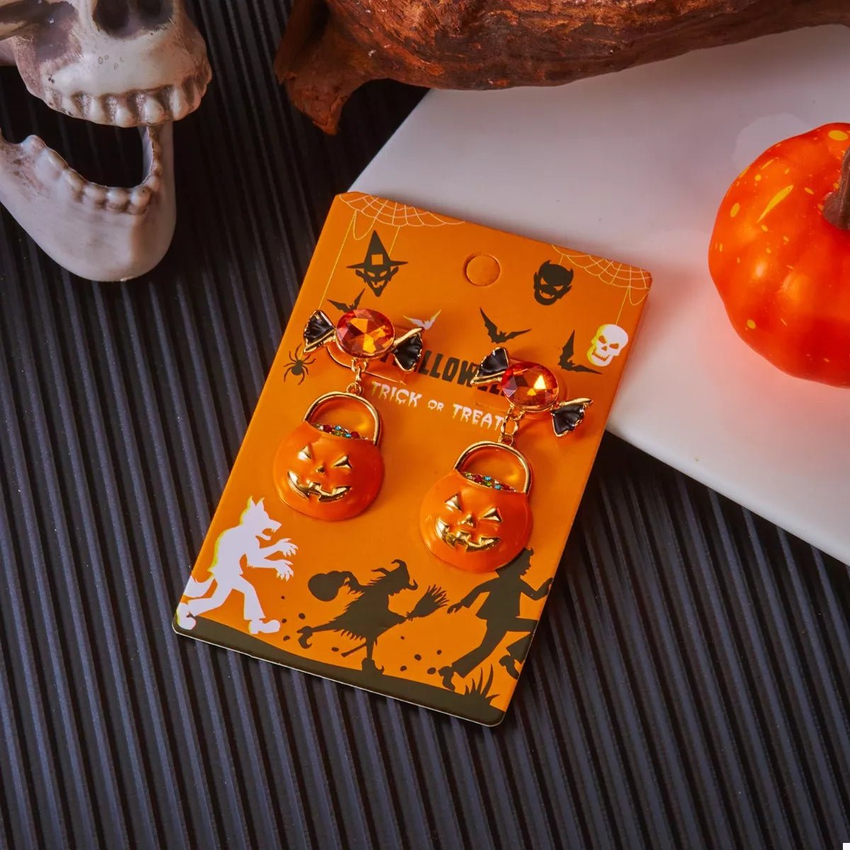 Crowned Energy CO. Orange / One Size Trendsi Accessories Halloween Rhinestone Pumpkin Dangle Earrings