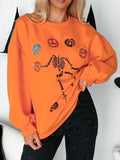 Crowned Energy CO. Orange / S Trendsi Sweaters & Cardigans/Cardigans Halloween Skeleton Pumpkin Sweatshirt