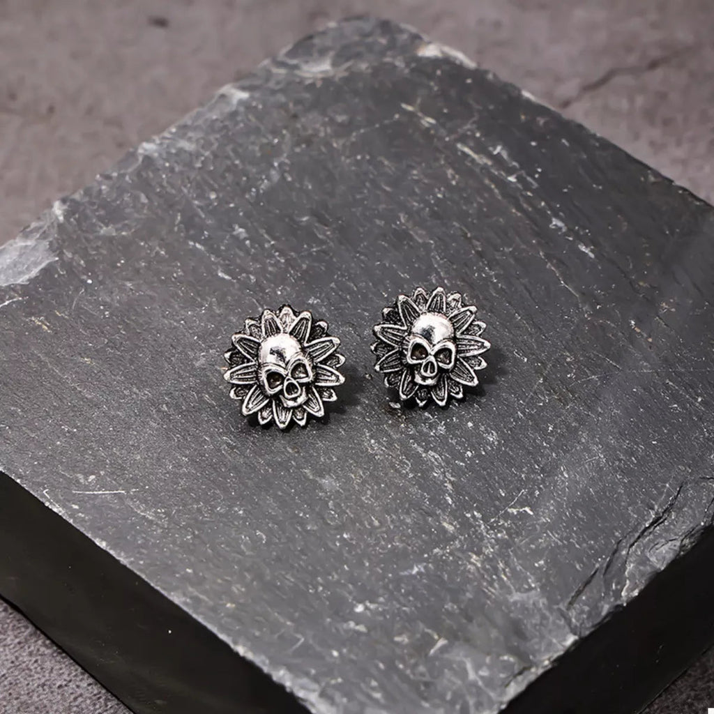 Crowned Energy CO. Black / onesize Trendsi Halloween Skull Sunflower Stud Earrings