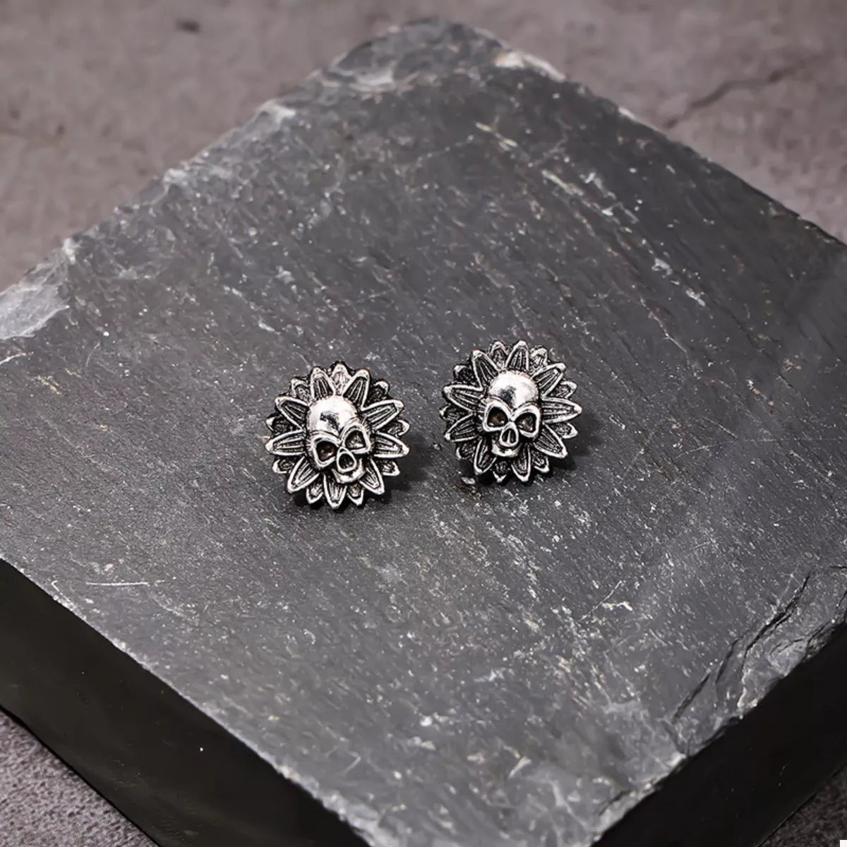 Crowned Energy CO. Black / onesize Trendsi Halloween Skull Sunflower Stud Earrings