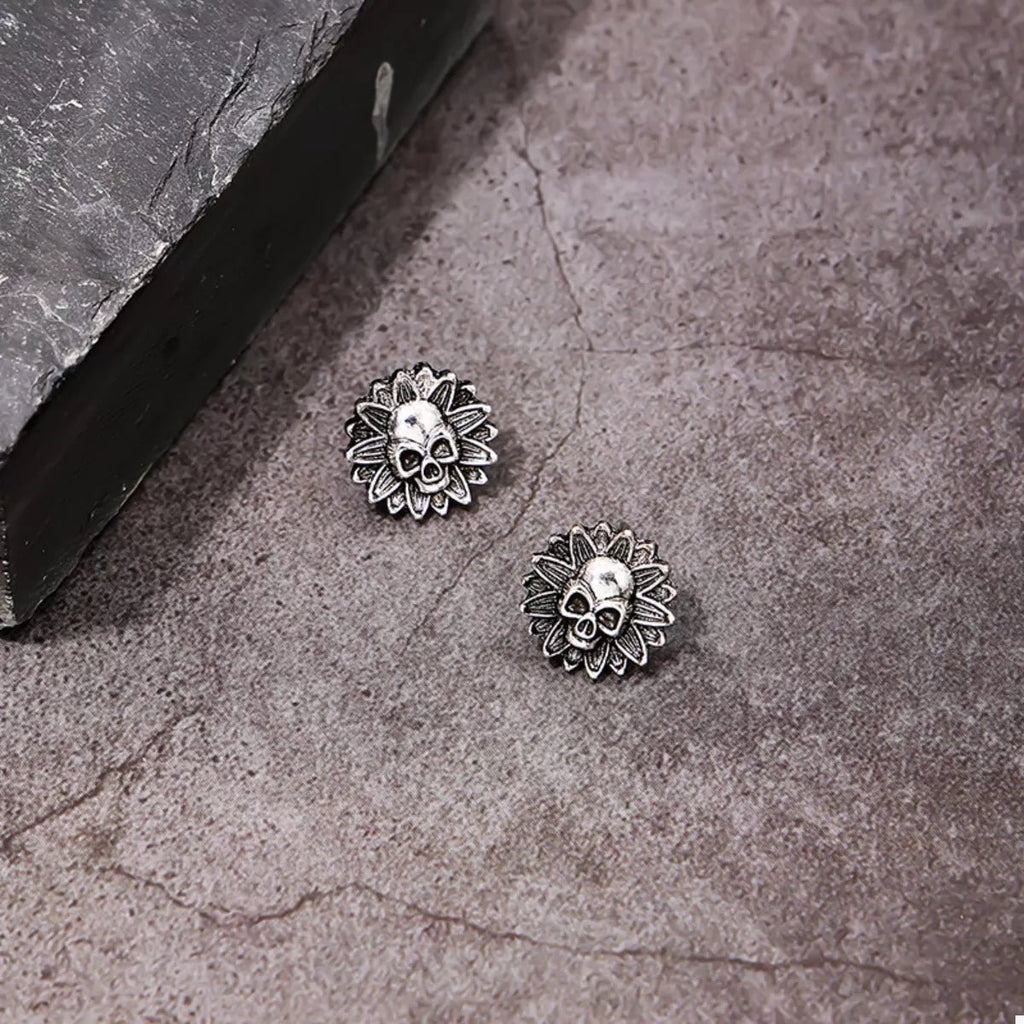 Crowned Energy CO. Black / onesize Trendsi Halloween Skull Sunflower Stud Earrings
