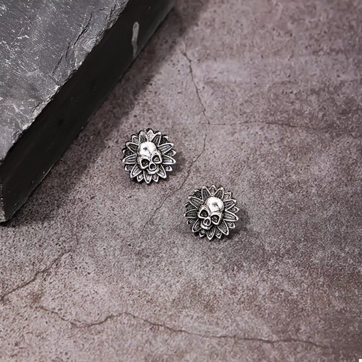 Crowned Energy CO. Black / onesize Trendsi Halloween Skull Sunflower Stud Earrings