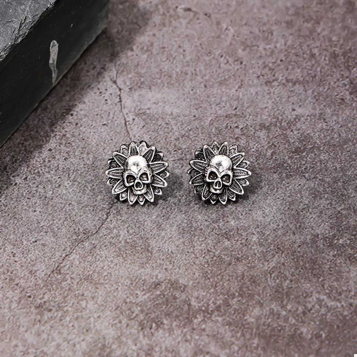 Crowned Energy CO. Black / onesize Trendsi Halloween Skull Sunflower Stud Earrings