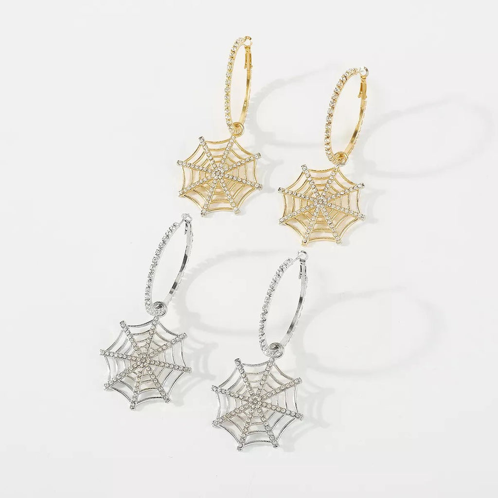 Crowned Energy CO. Gold / One Size Trendsi Earrings Halloween Spider Web Dangle Hoop Earrings