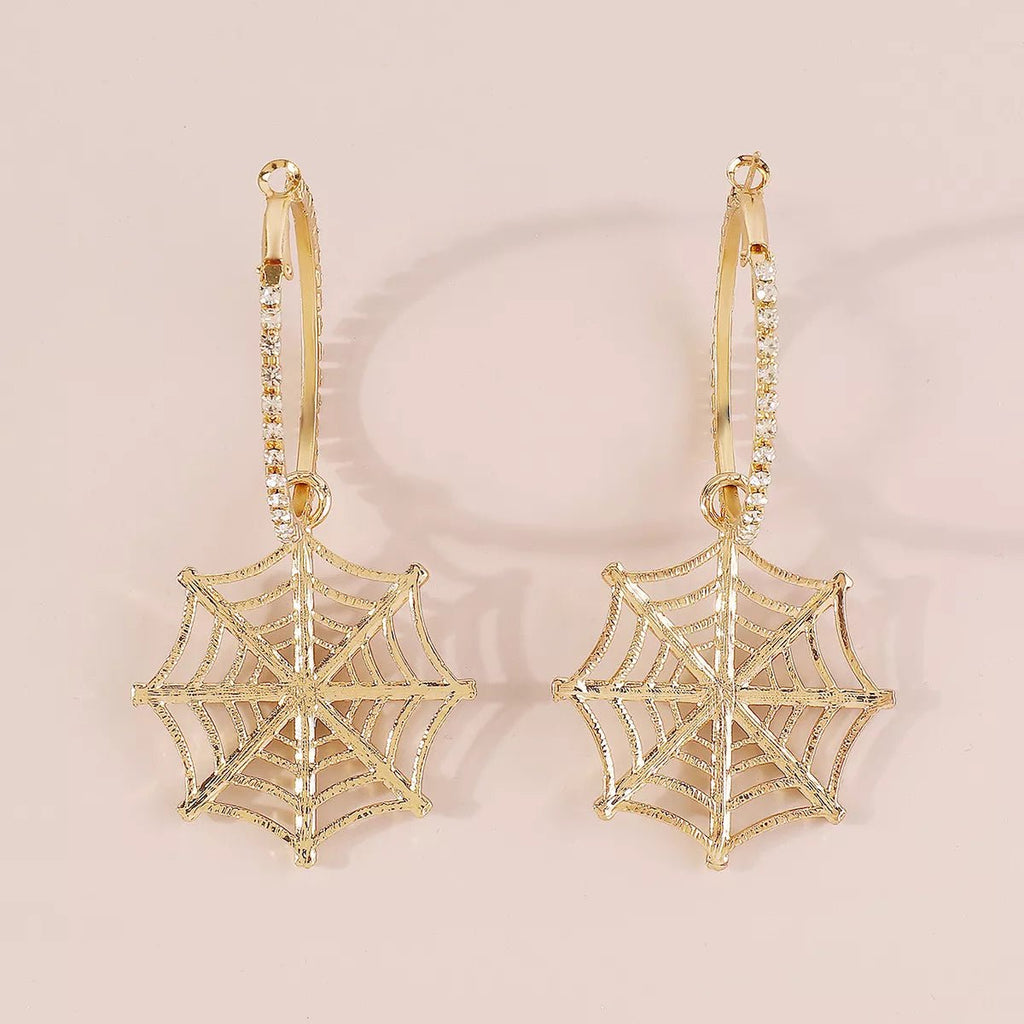 Crowned Energy CO. Gold / One Size Trendsi Earrings Halloween Spider Web Dangle Hoop Earrings