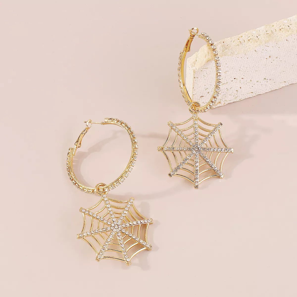 Crowned Energy CO. Gold / One Size Trendsi Earrings Halloween Spider Web Dangle Hoop Earrings