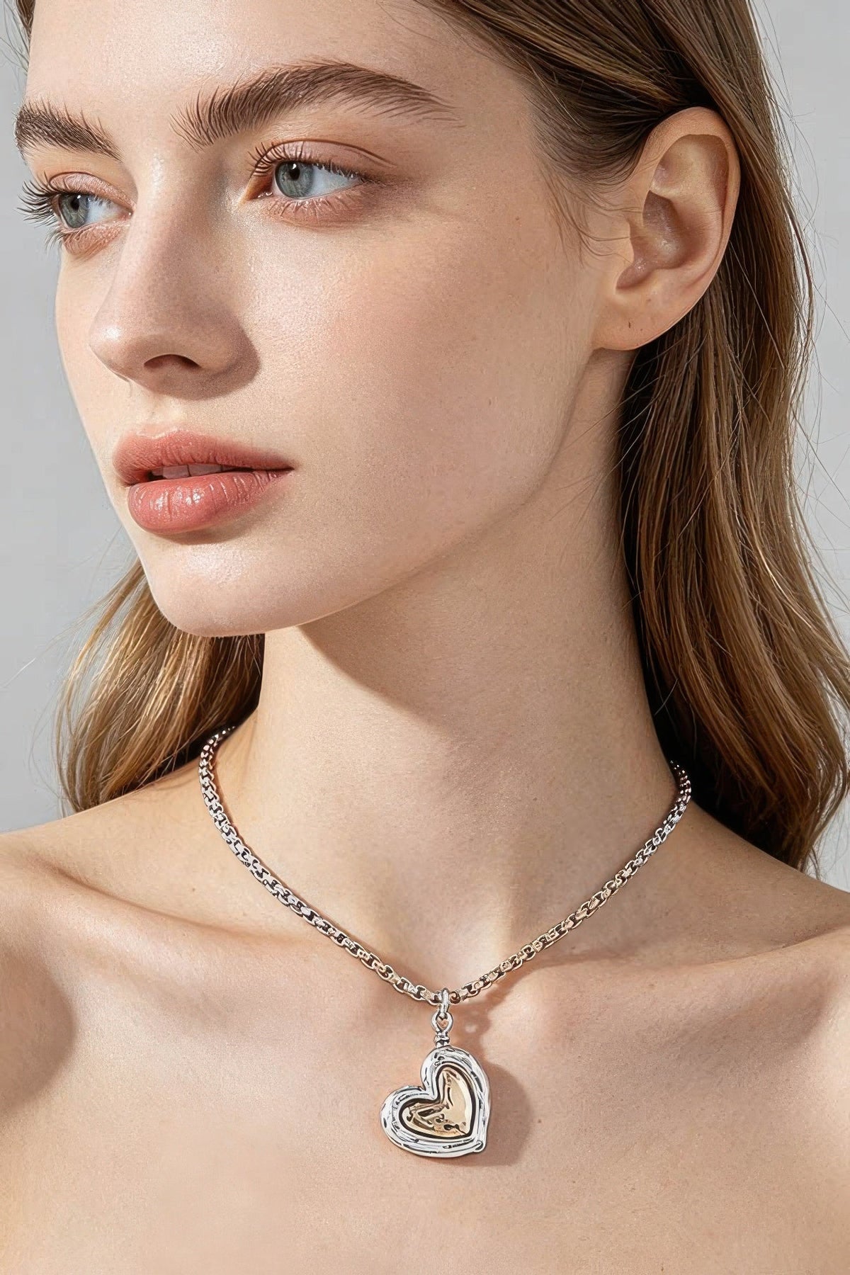 Hammered Heart Box Chain Necklace - Crowned Energy CO.