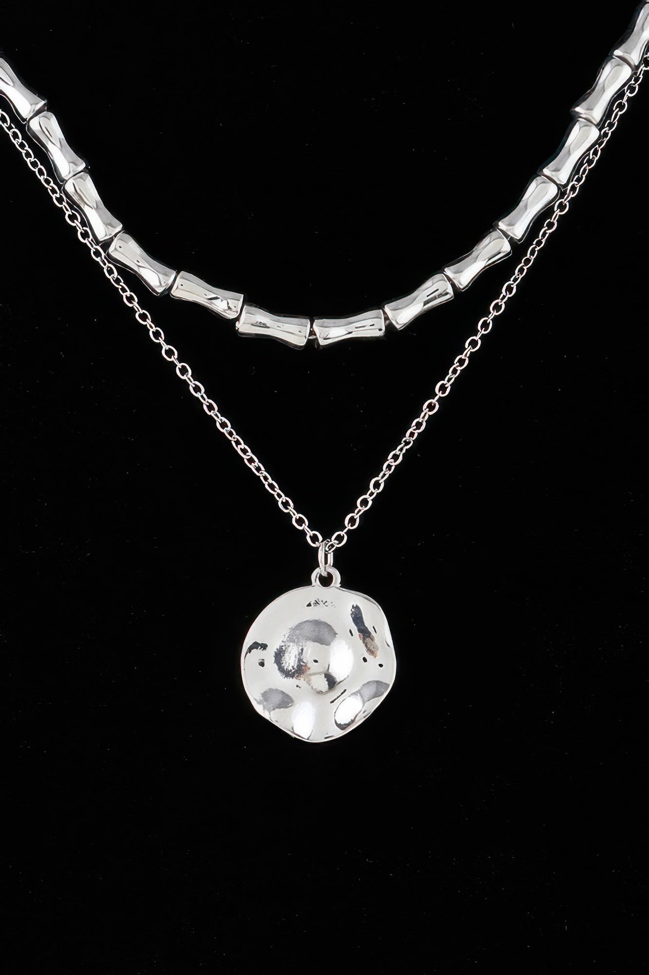 Crowned Energy CO. Silver CCWHOLESALECLOTHING Necklaces Hammered Plate Chain Necklace
