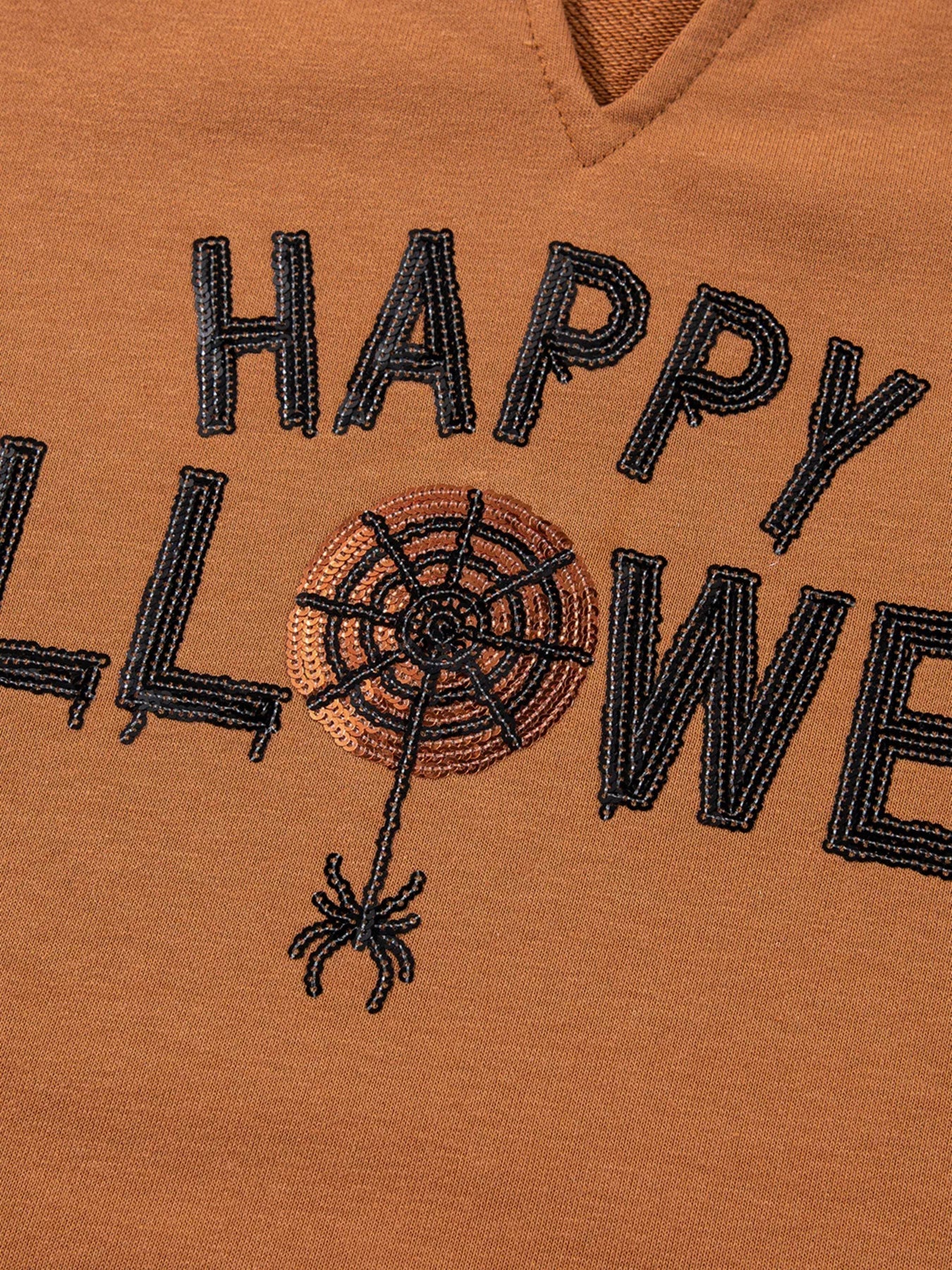 Crowned Energy CO. Terracotta / S Trendsi Sweaters & Cardigans/Cardigans Happy Halloween Graphic Notched Long Sleeve Loose Top