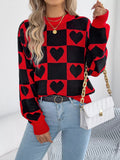 Crowned Energy CO. Black / S Trendsi Sweaters & Cardigans/Cardigans Heart Checkerboard Pattern Round Neck Sweater