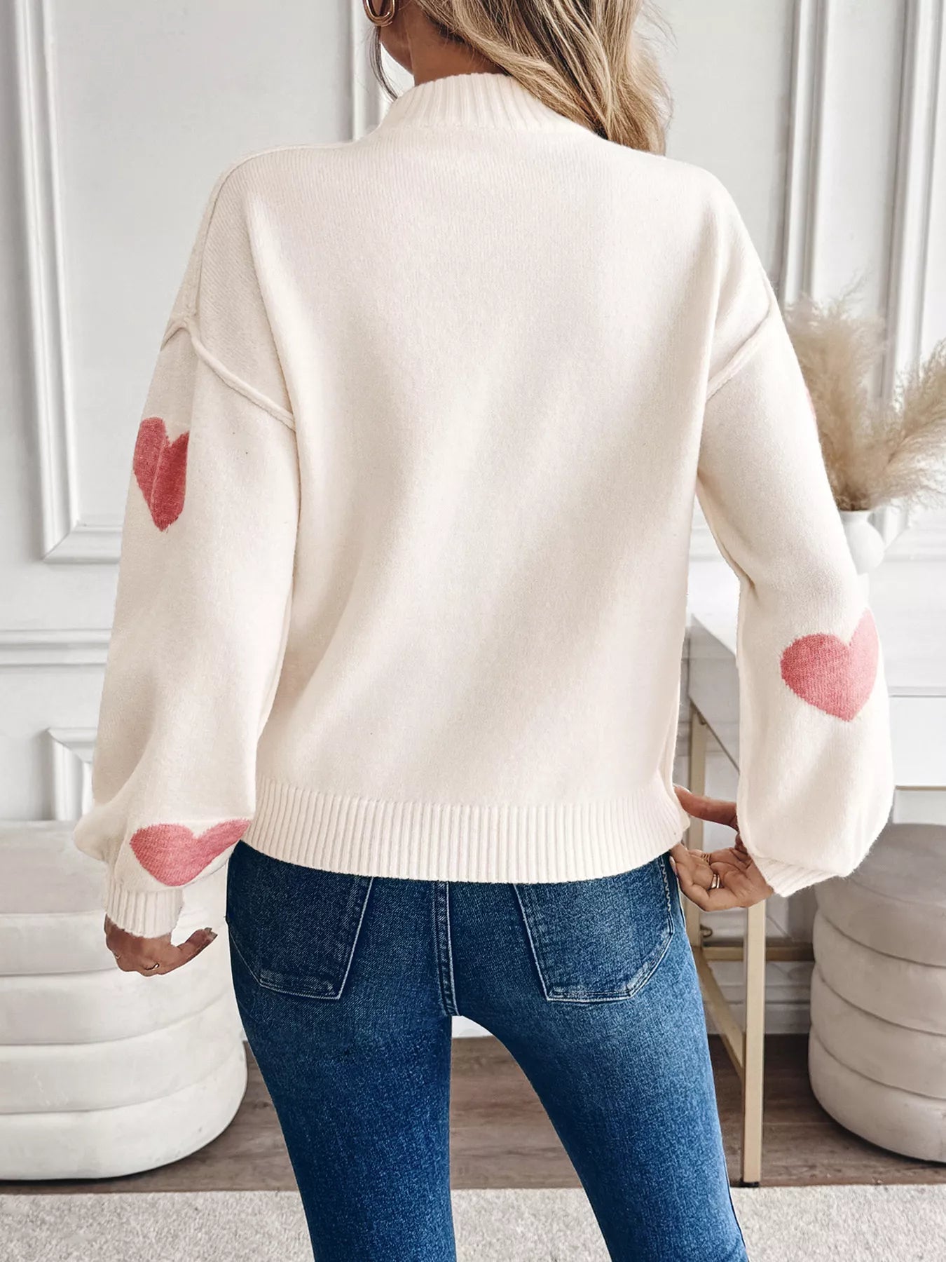 Heart Mock Neck Long Sleeve Sweater - Crowned Energy CO.