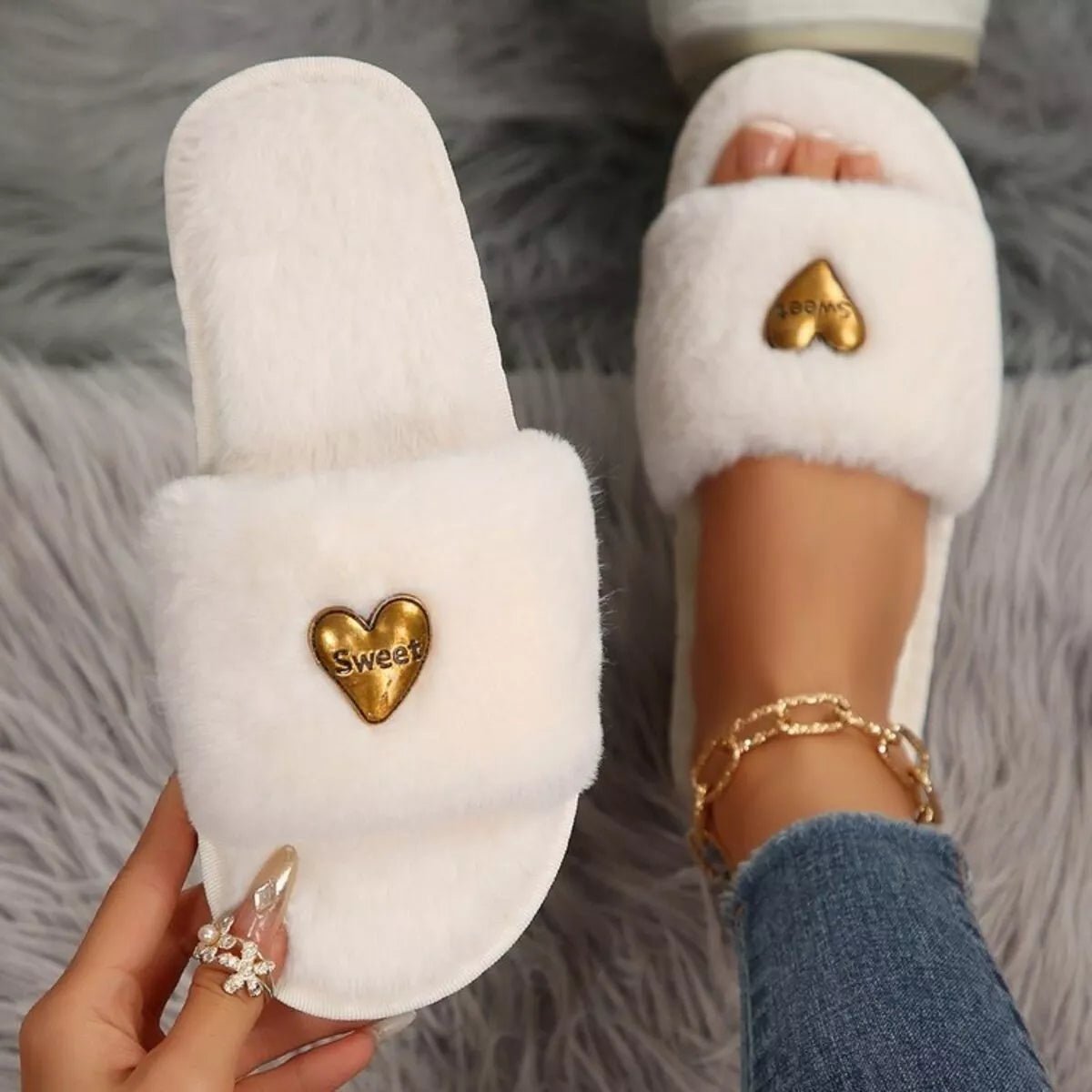 Crowned Energy CO. White / 36-37 Trendsi Shoes & Bags/Crossbody Bags Heart Open Toe Flats Slippers