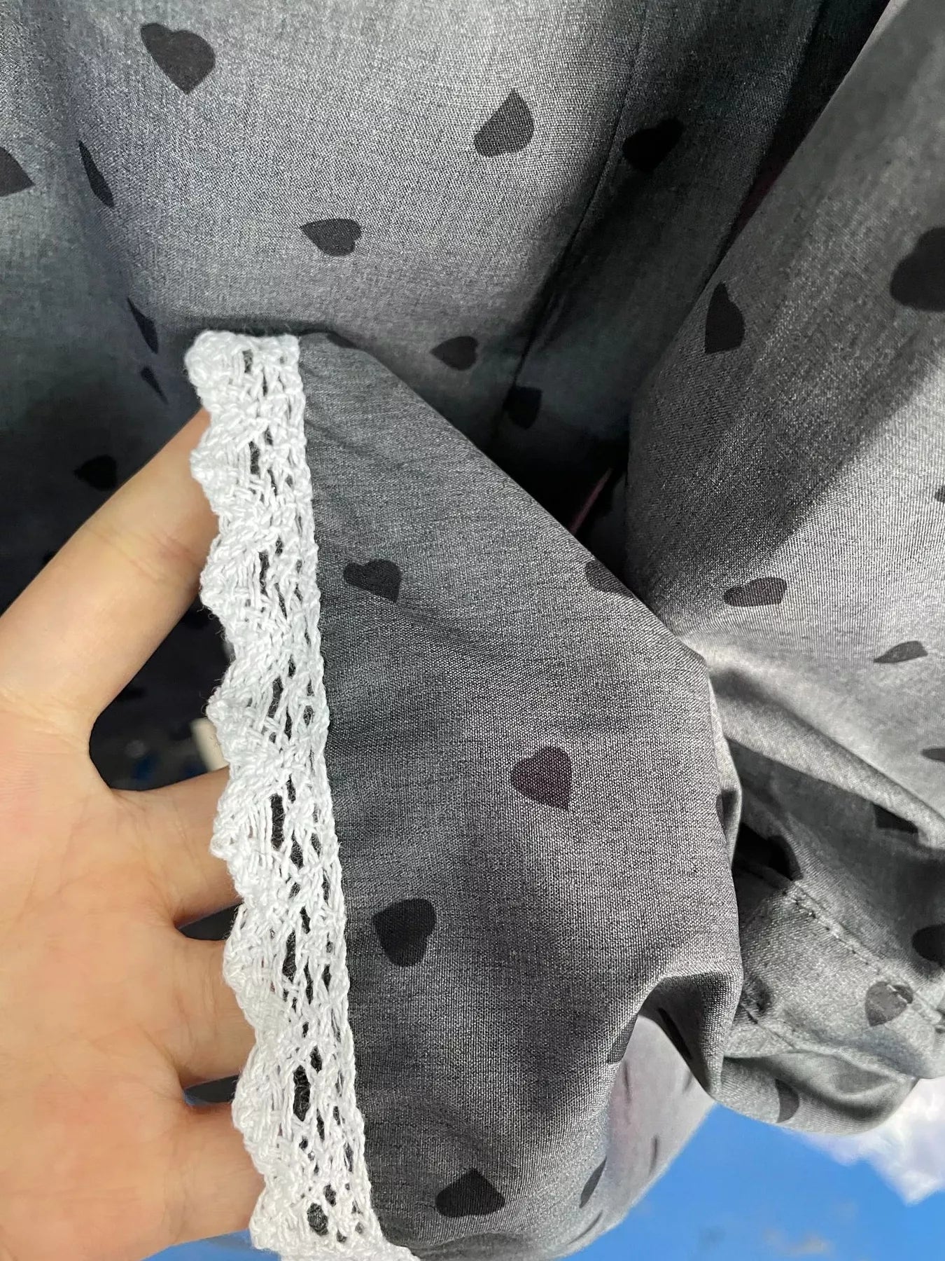 Crowned Energy CO. Dark Gray / S Trendsi Shirt Heart Print Button Up Flounce Sleeve Shirt