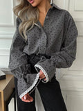 Crowned Energy CO. Dark Gray / S Trendsi Shirt Heart Print Button Up Flounce Sleeve Shirt