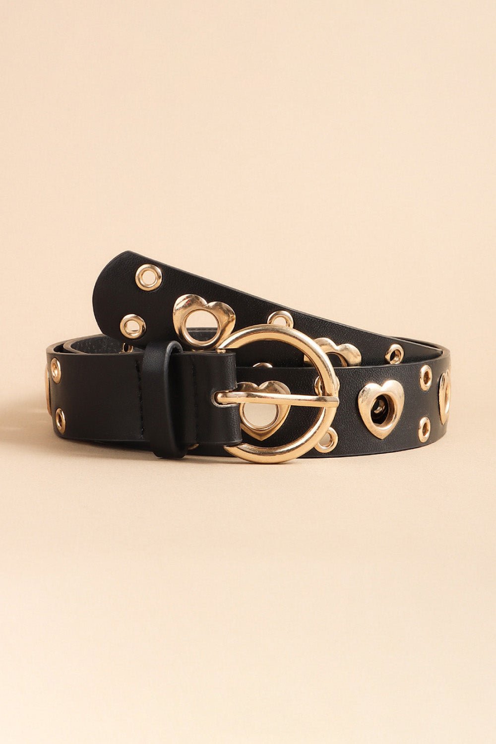 Crowned Energy CO. Black / One Size Trendsi Accessories Heart Shape Alloy Detail PU Leather Belt