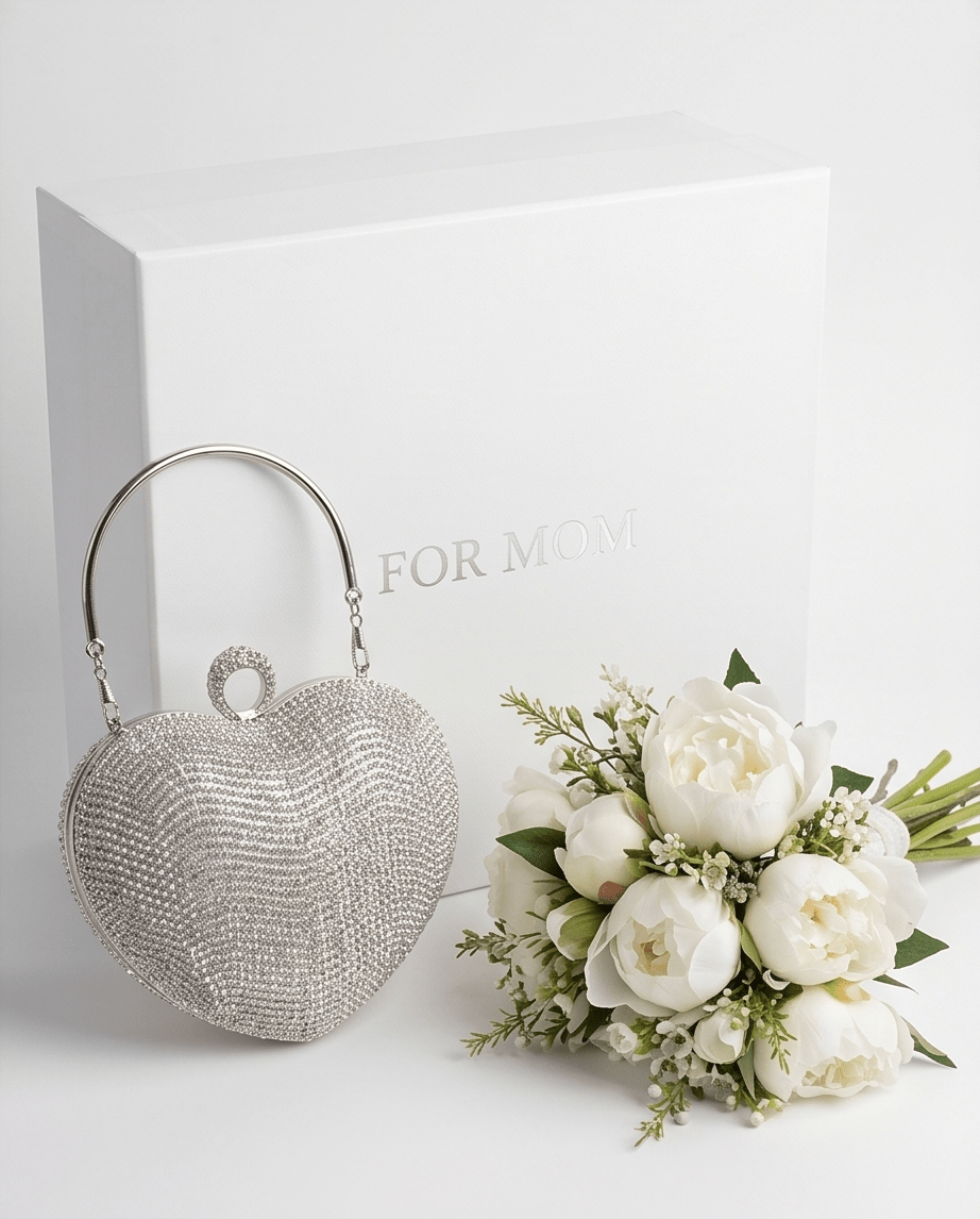 Heart - Shaped Rhinestone Evening Clutch Bag - Crowned Energy CO.