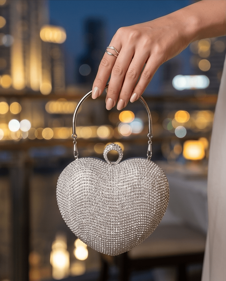 Heart - Shaped Rhinestone Evening Clutch Bag - Crowned Energy CO.