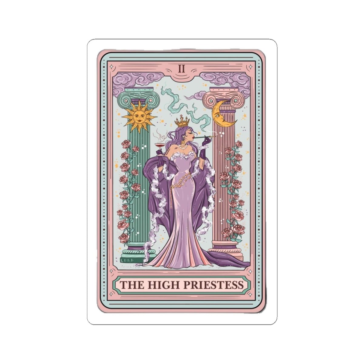Crowned Energy CO. 4" × 4" / White Printify Paper products High Priestess Kiss-Cut Sticker – Tarot & Astrology