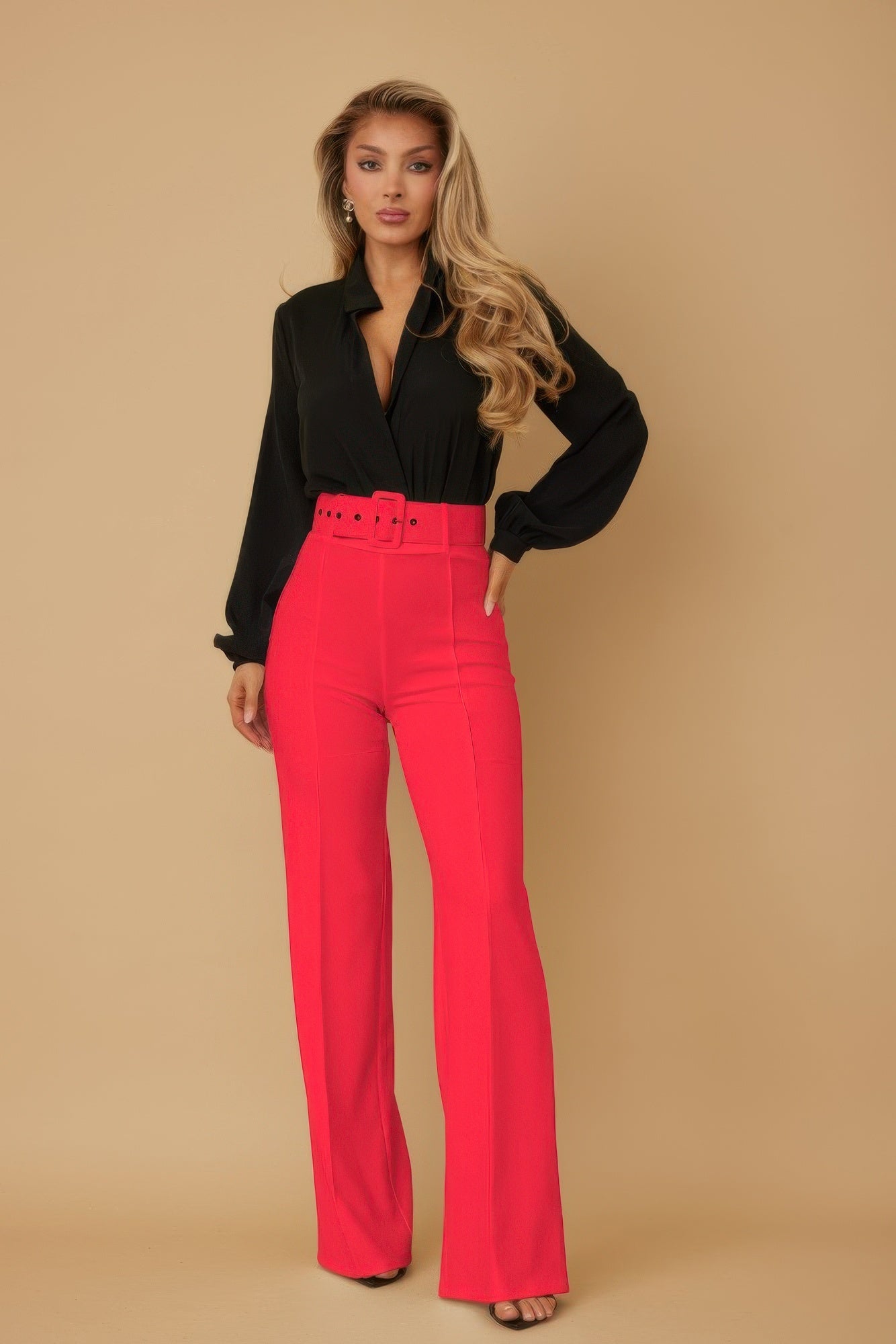 Crowned Energy CO. S CCWHOLESALECLOTHING Dress Pants High Waist Pants With Buckle Belt