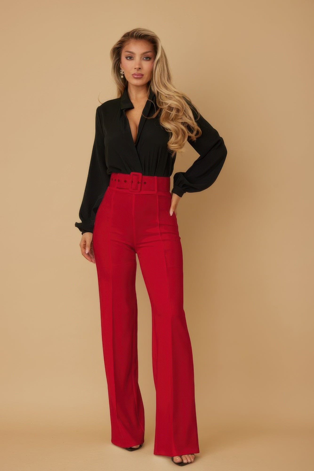 Crowned Energy CO. S CCWHOLESALECLOTHING High Waist Pants With Buckle Belt