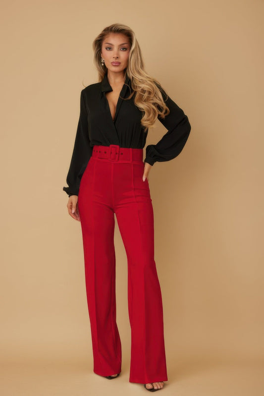 Crowned Energy CO. S CCWHOLESALECLOTHING High Waist Pants With Buckle Belt