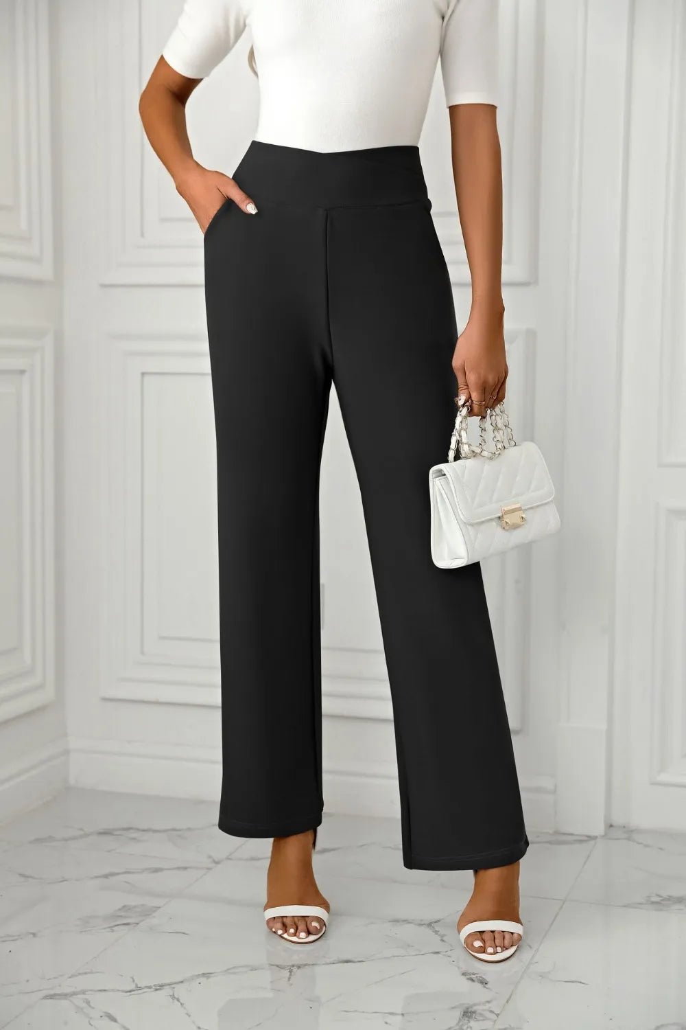 High Waist Straight Leg Pants - Crowned Energy CO.