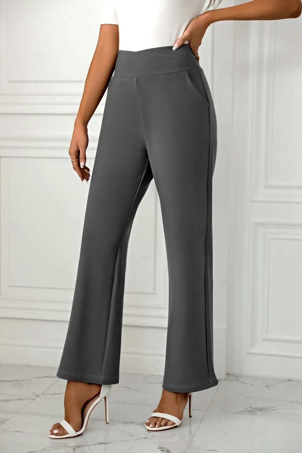 High Waist Straight Leg Pants - Crowned Energy CO.