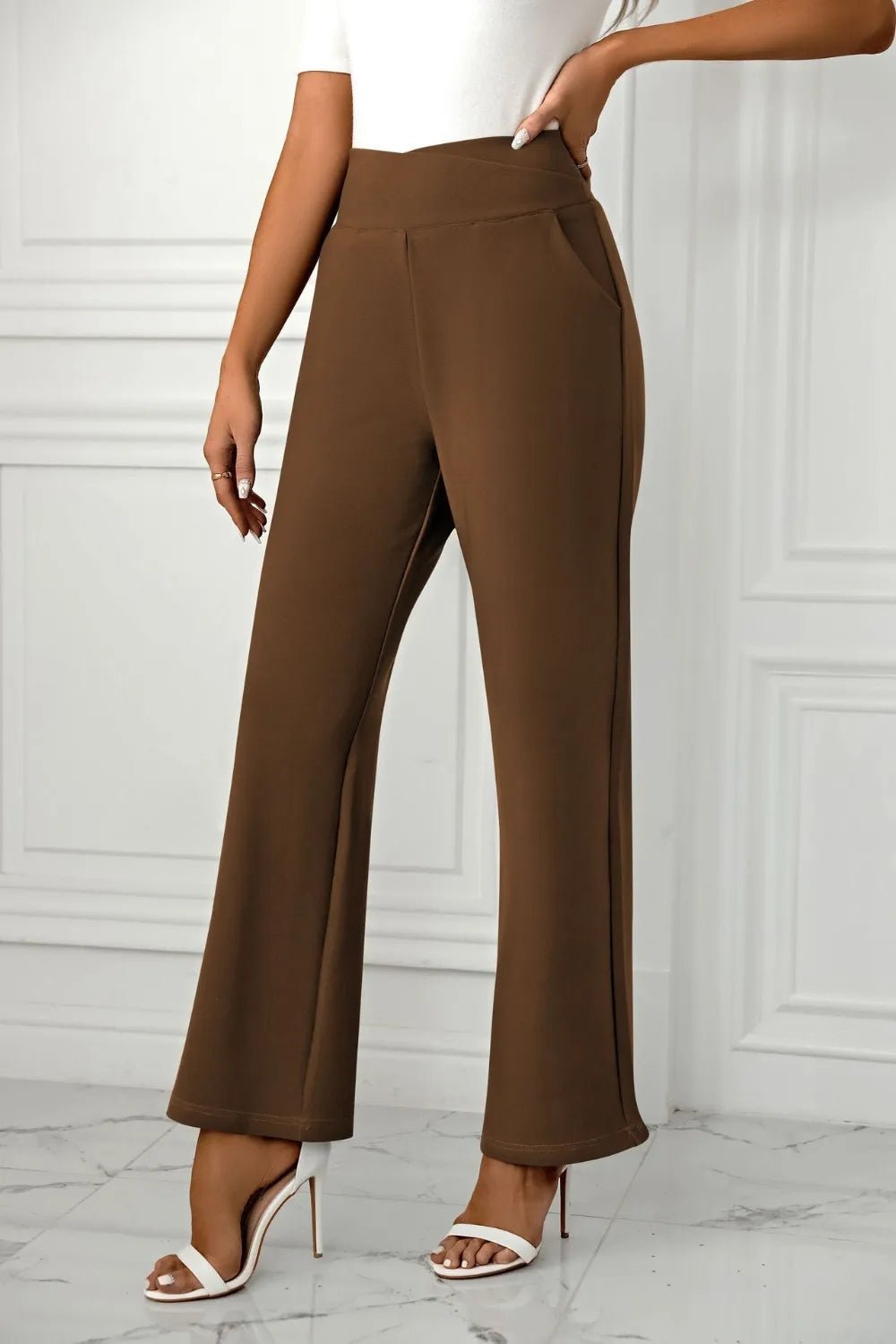 High Waist Straight Leg Pants - Crowned Energy CO.