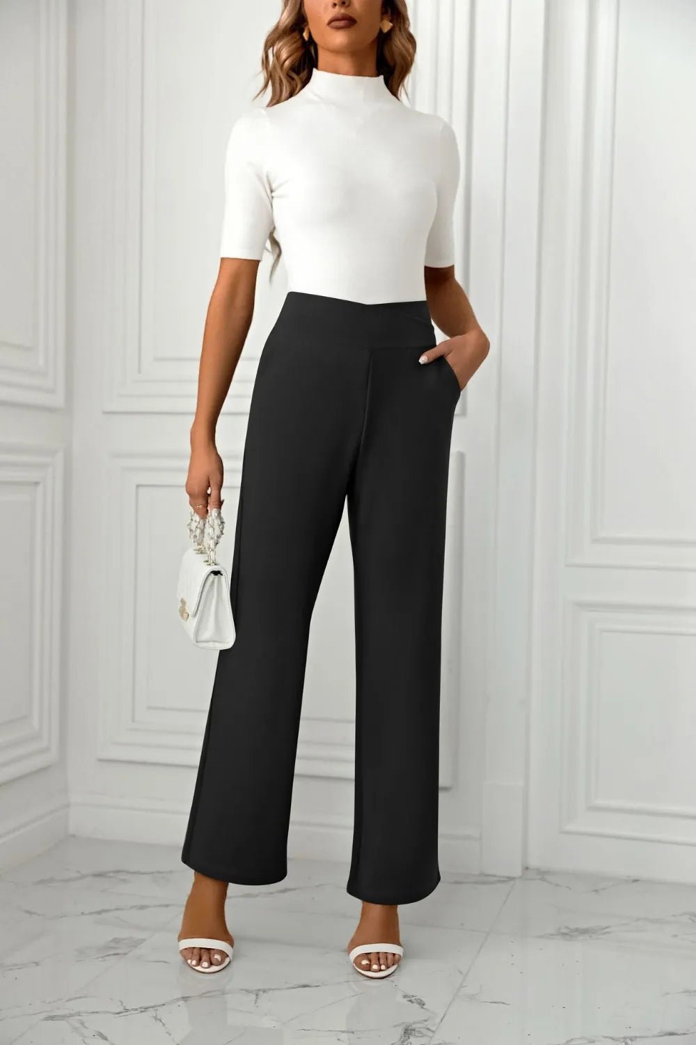High Waist Straight Leg Pants - Crowned Energy CO.
