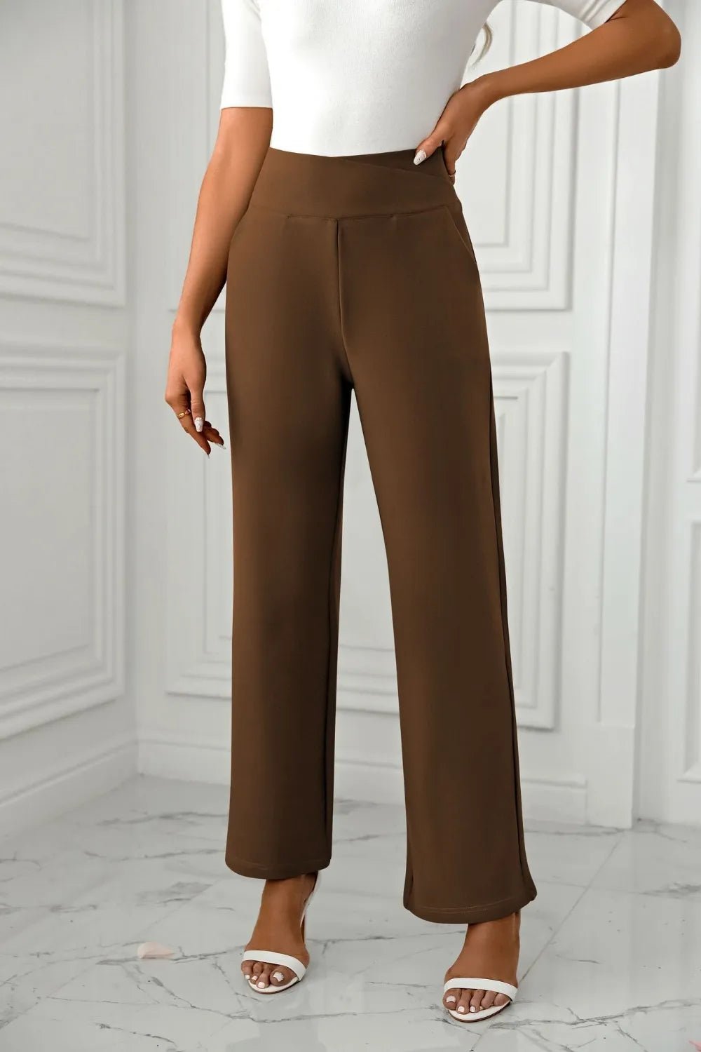 High Waist Straight Leg Pants - Crowned Energy CO.