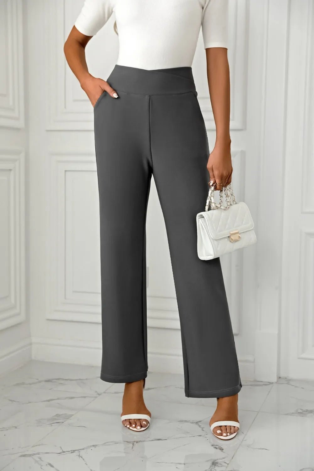 High Waist Straight Leg Pants - Crowned Energy CO.