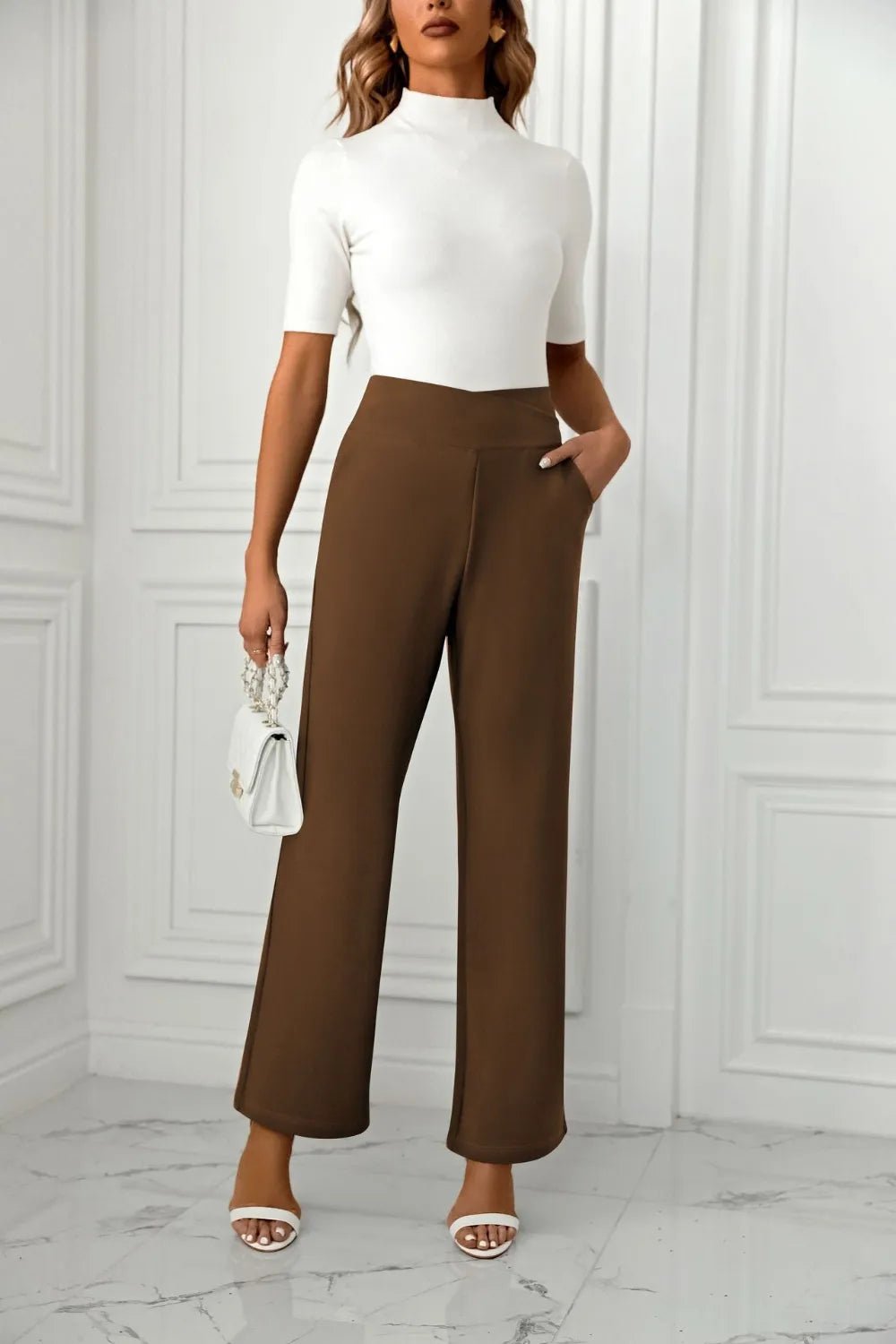 High Waist Straight Leg Pants - Crowned Energy CO.