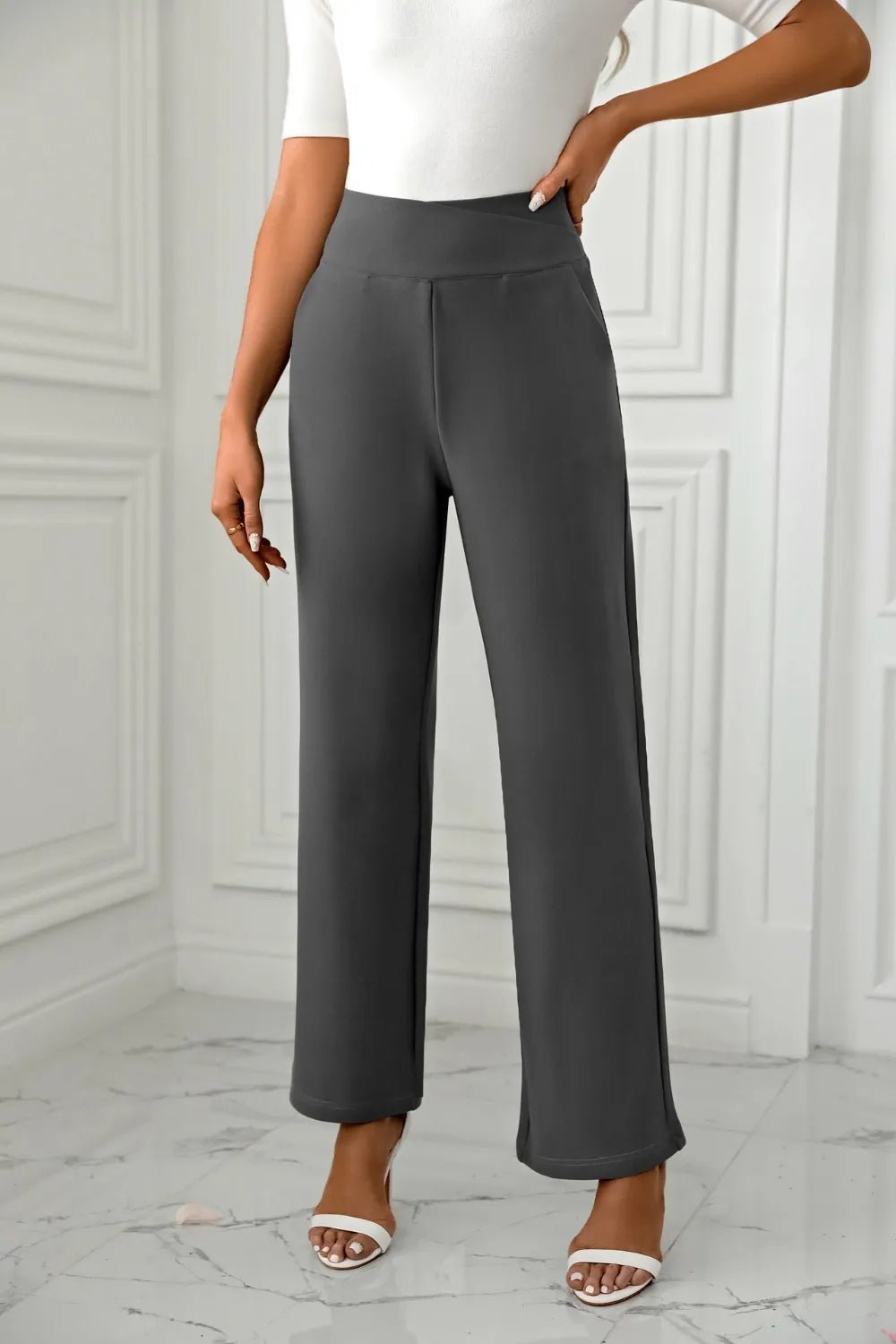 High Waist Straight Leg Pants - Crowned Energy CO.
