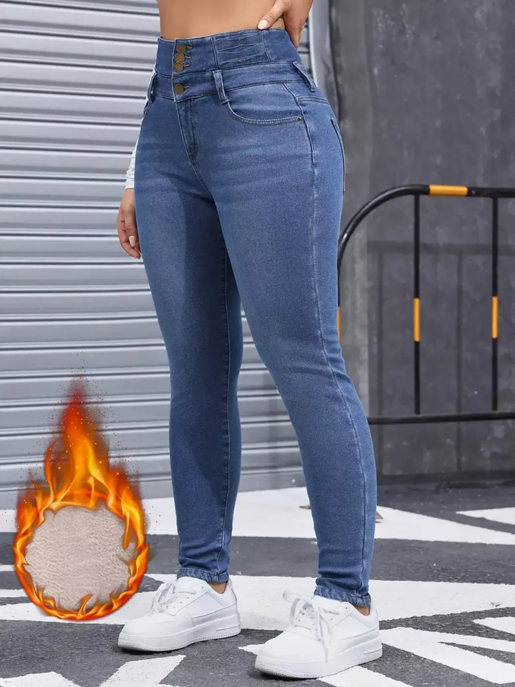 High - Waisted Slim Fit Fleece - Lined Jeans - Crowned Energy CO.