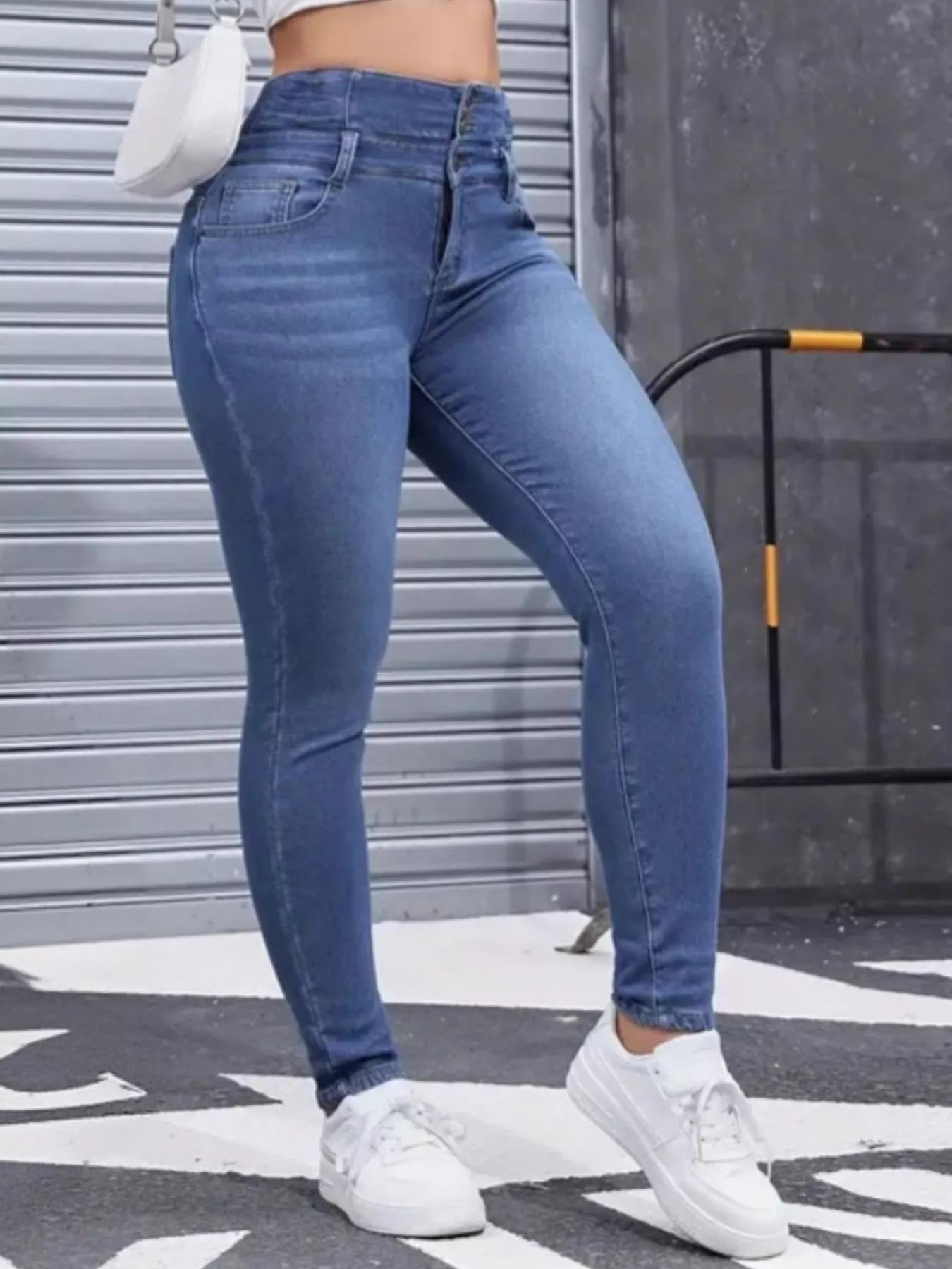 High - Waisted Slim Fit Fleece - Lined Jeans - Crowned Energy CO.