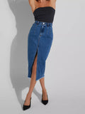 High - Waisted Slit Denim Skirt - Crowned Energy CO.