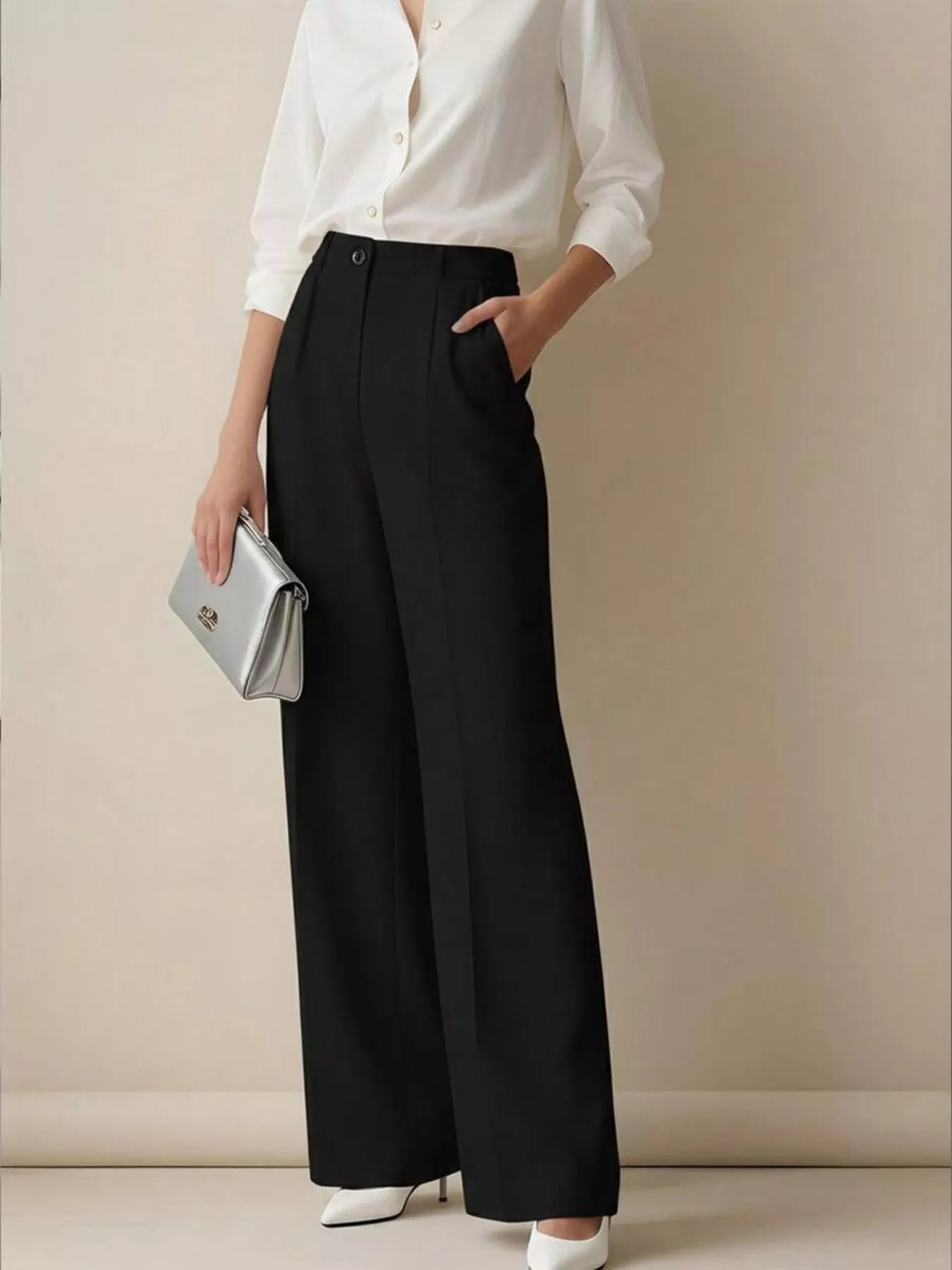 High - Waisted Wide Leg Pants - Crowned Energy CO.