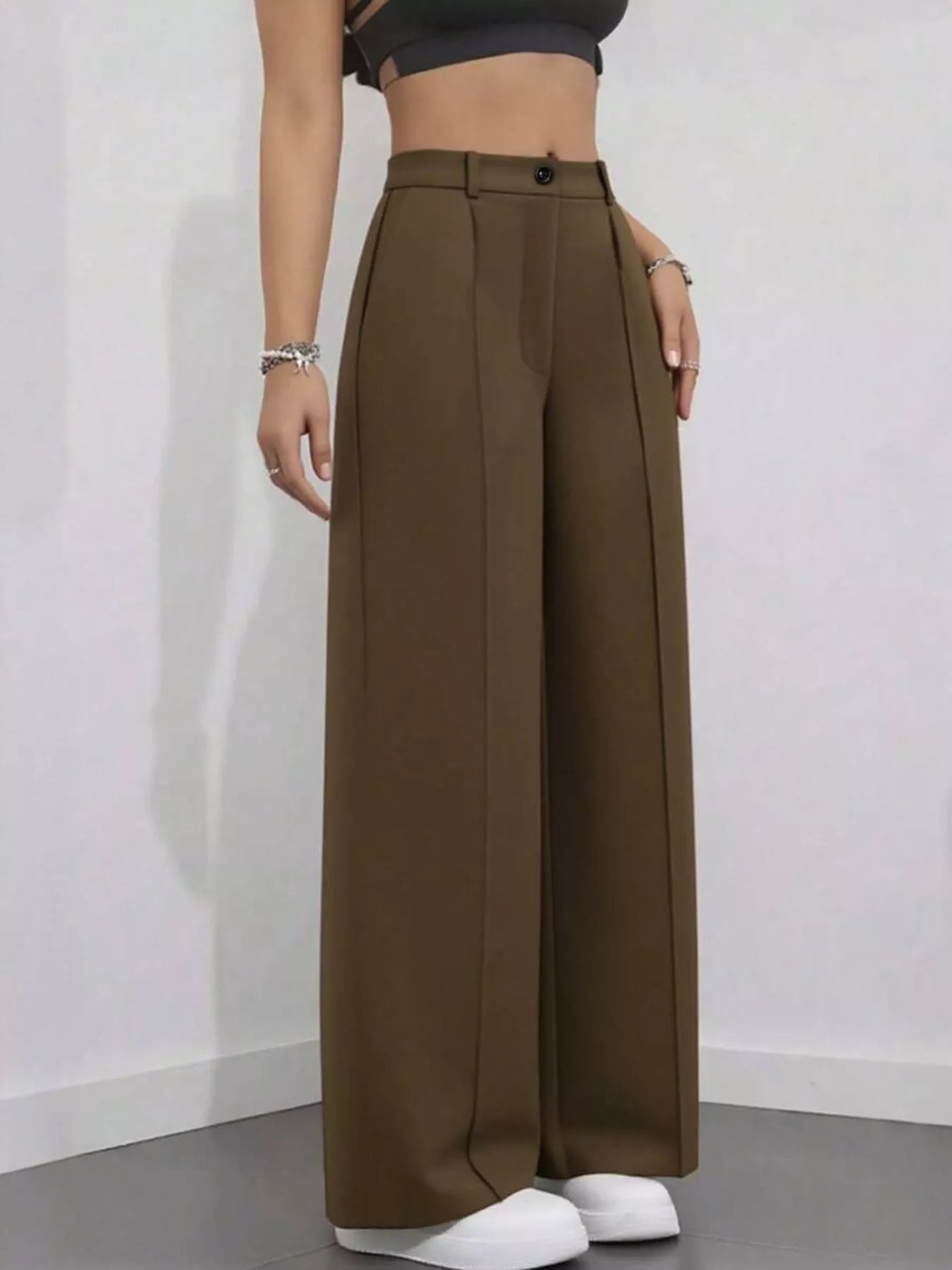 High - Waisted Wide Leg Pants - Crowned Energy CO.