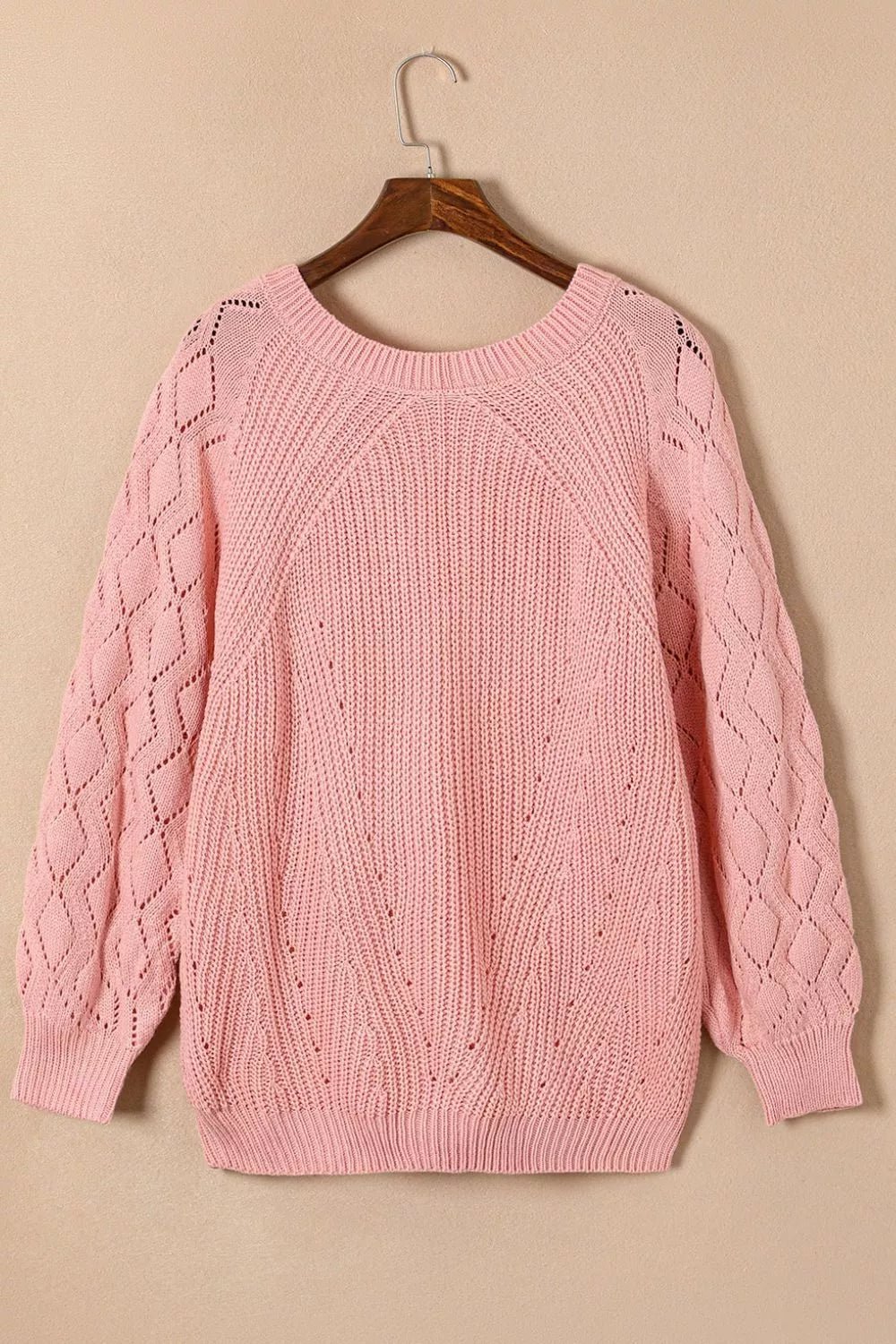Hollow - Out Puffy Sleeve Knit Sweater - Crowned Energy CO.