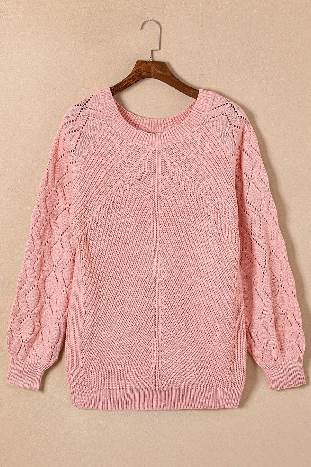 Hollow - Out Puffy Sleeve Knit Sweater - Crowned Energy CO.