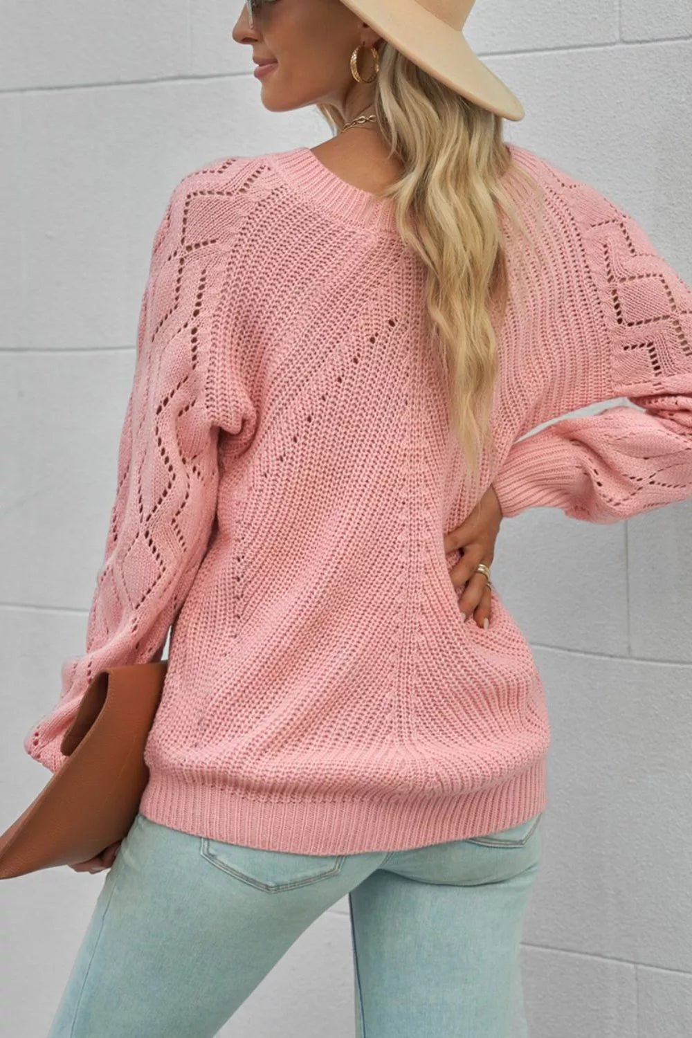 Hollow - Out Puffy Sleeve Knit Sweater - Crowned Energy CO.