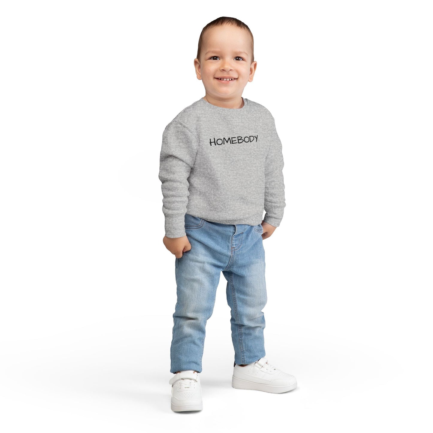 Homebody Toddler Sweatshirt — Cozy Kids Crewneck with 'HOMEBODY' Print - Crowned Energy CO.