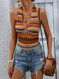 Honey Geometric Halter Neck Cropped Tank - Crowned Energy CO.