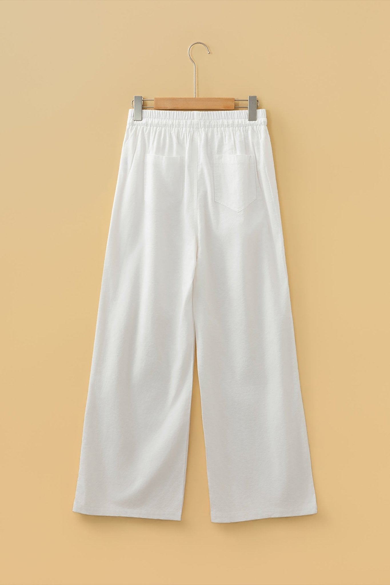 Jet Stream Drawstring Elastic Waist Button Pleated Detail Wide Leg Pants - Crowned Energy CO.