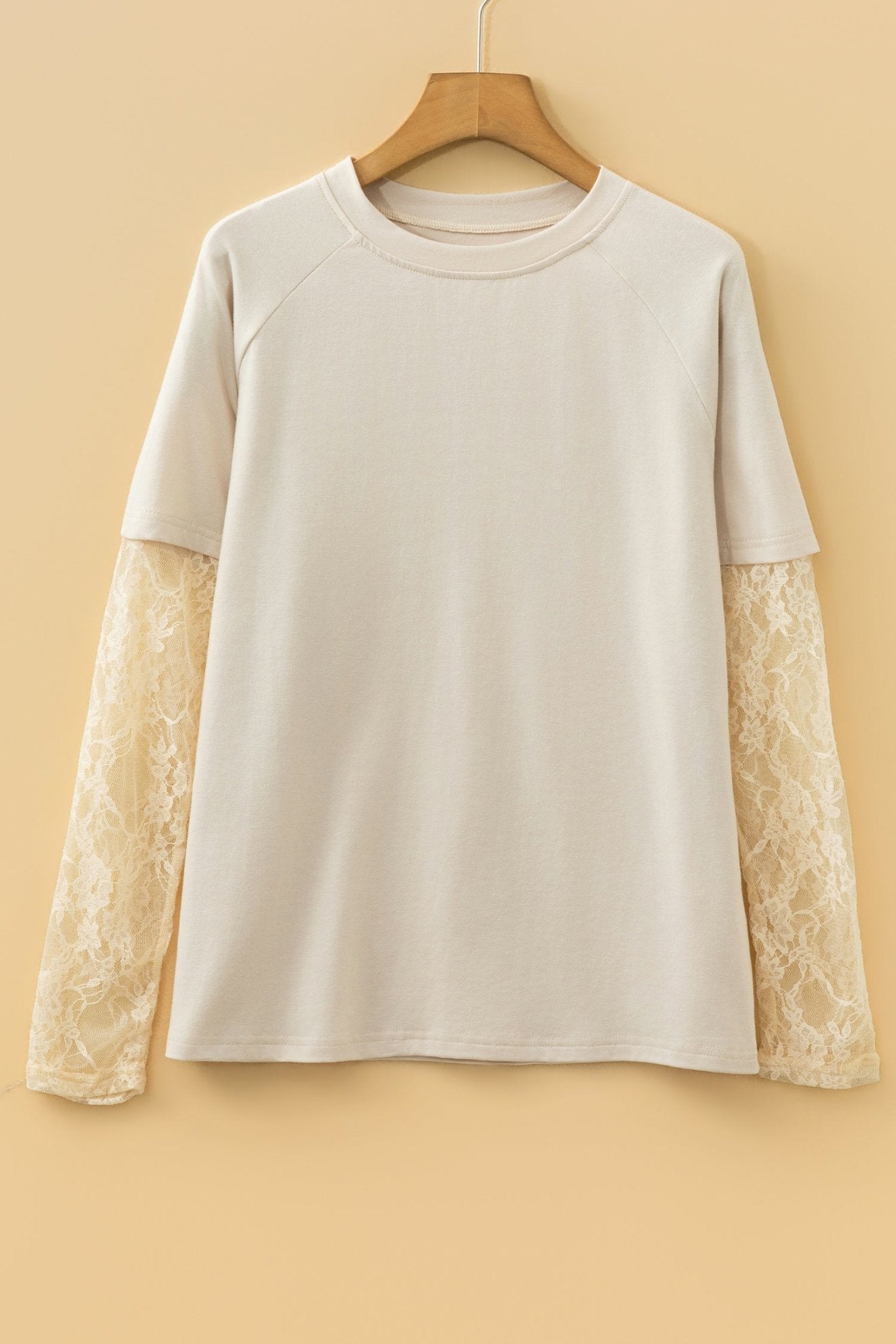 Jet Stream Solid Color Lace Patchwork Long Sleeve T Shirt - Crowned Energy CO.