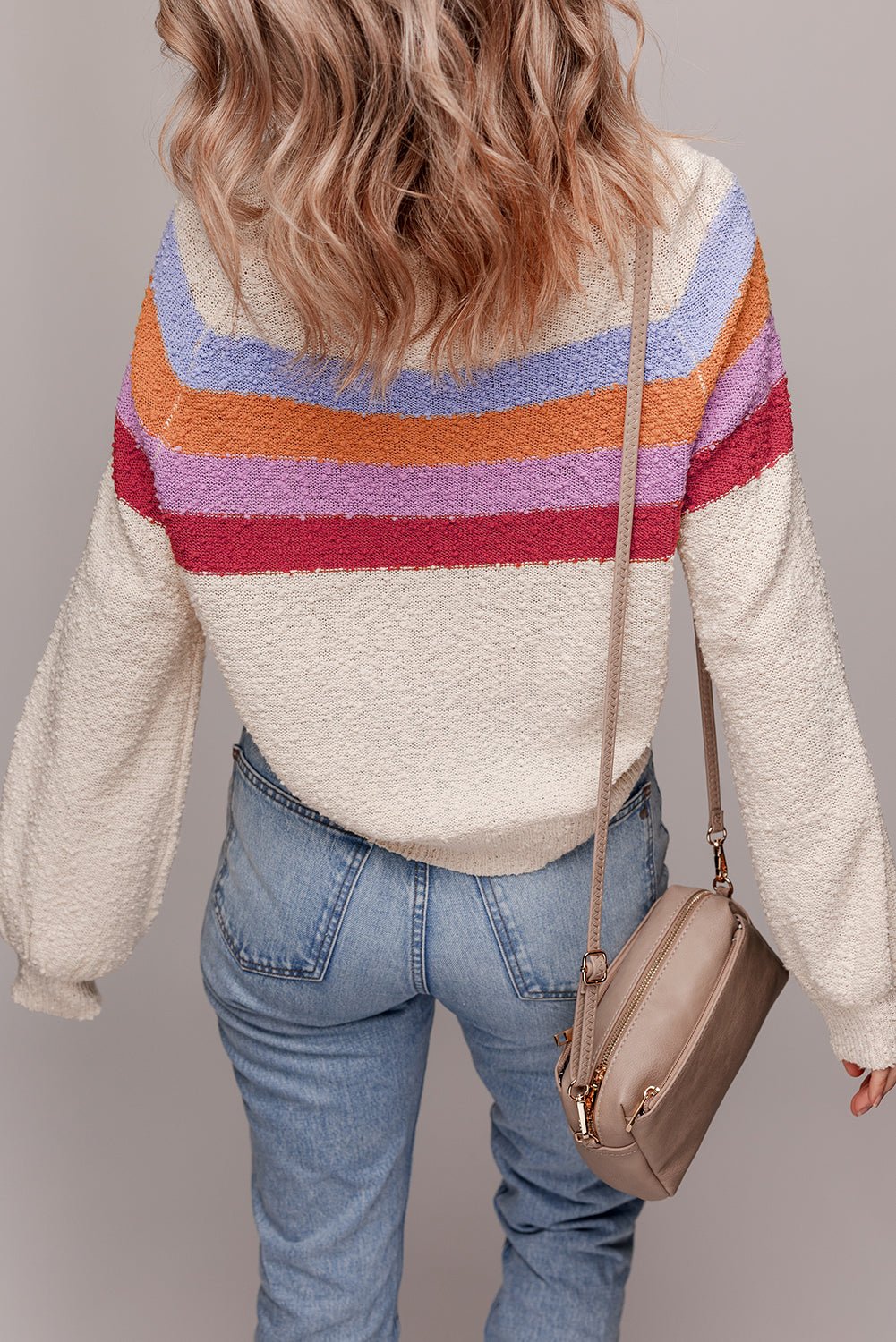 Jet Stream Striped Color Block Loose Sleeve Chic Sweater - Crowned Energy CO.