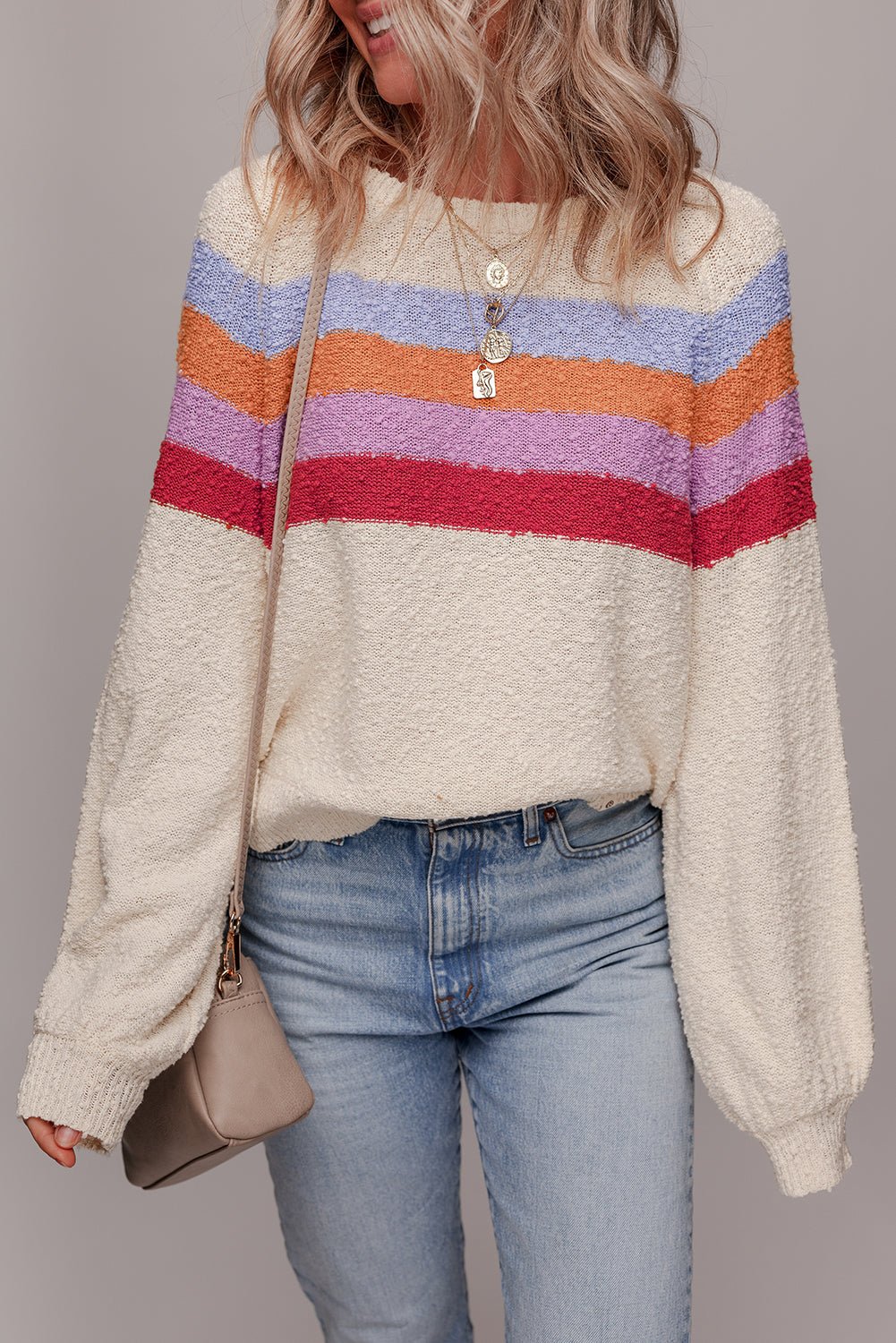 Jet Stream Striped Color Block Loose Sleeve Chic Sweater - Crowned Energy CO.
