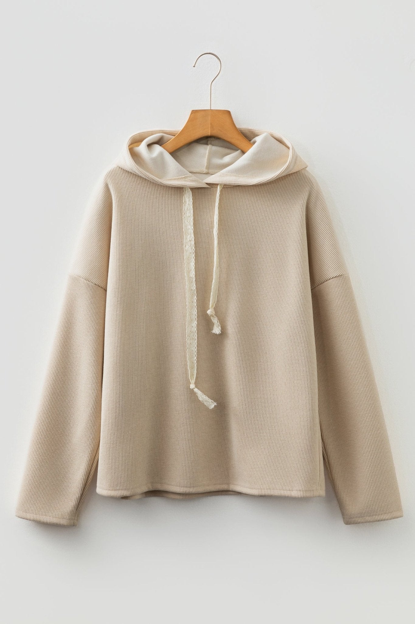 Jet Stream Thermal Textured Lace Drawstring Baggy Hoodie - Crowned Energy CO.