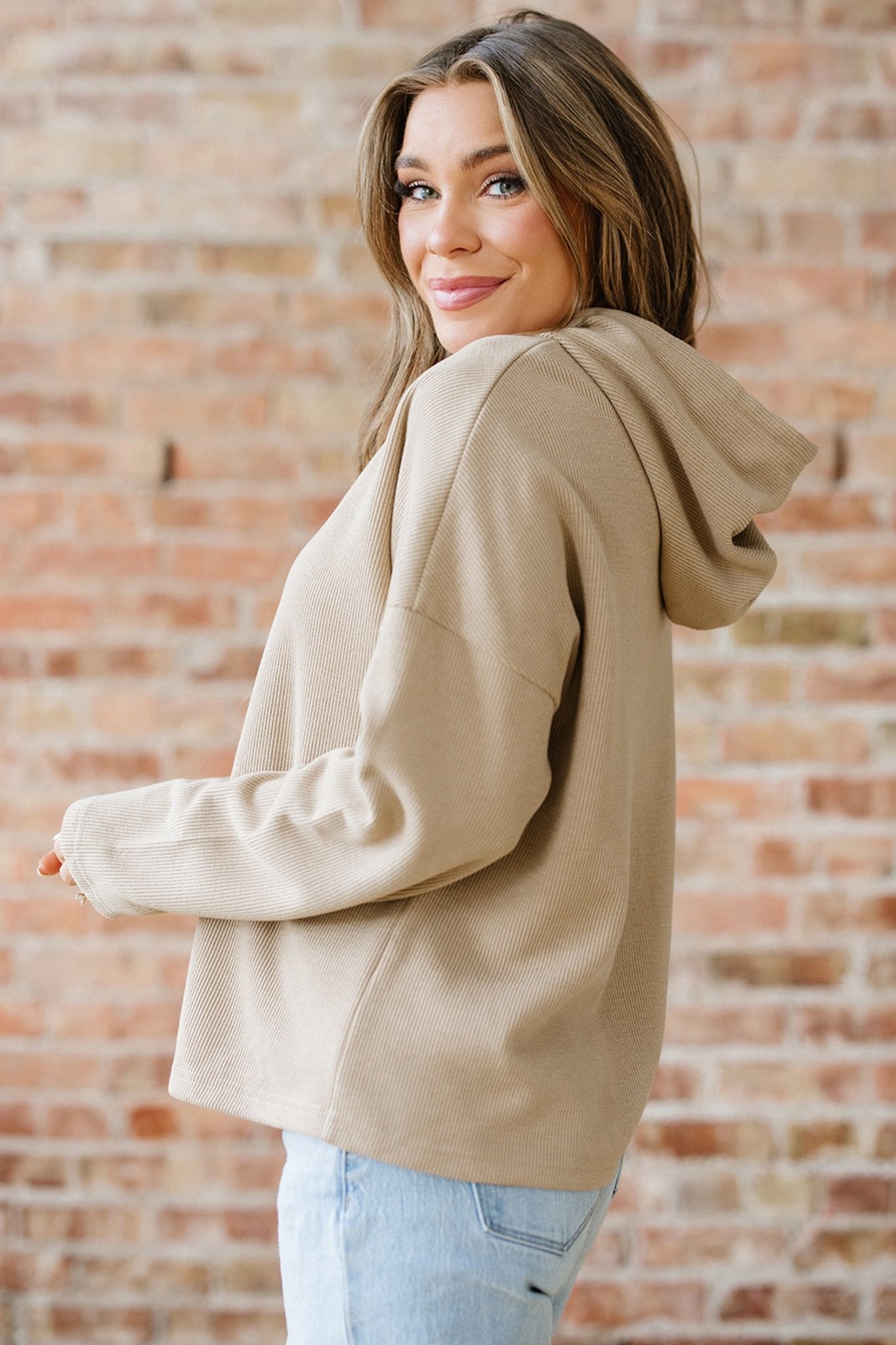 Jet Stream Thermal Textured Lace Drawstring Baggy Hoodie - Crowned Energy CO.